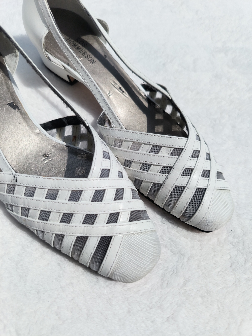Ros Hommerson White Woven Leather Mesh Flats Size 8